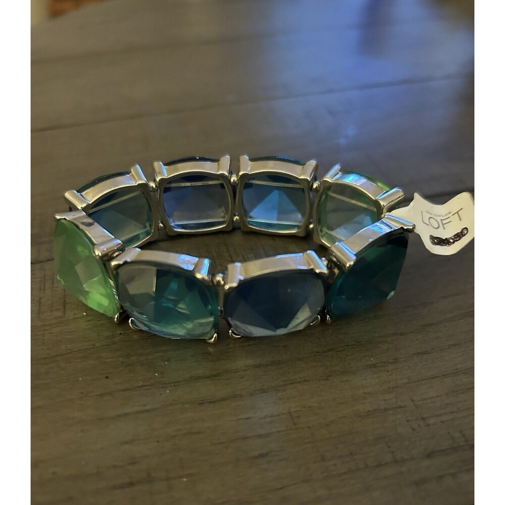 Ann Taylor Loft Faceted Turquoise Color Beaded Stretch Bracelet, New With Tag